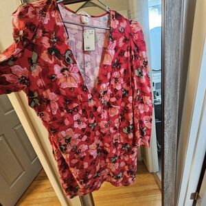 H&M Floral Long Sleeve Dress - Red and Pink